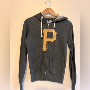 Pittsburgh Pirates Baseball Women’s Grey and Yellow Zip Up Hooded Sweatshirt